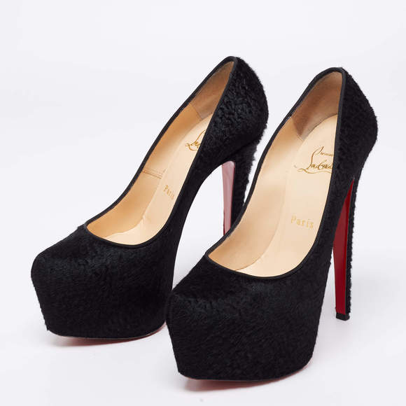 Christian Louboutin Black Calf Hair Daffodile Pumps Size 37 - Picture 3 of 10
